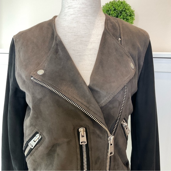 All Saints Jensen Biker Leather Suede Jacket Size 2 Taupe - Picture 7 of 16